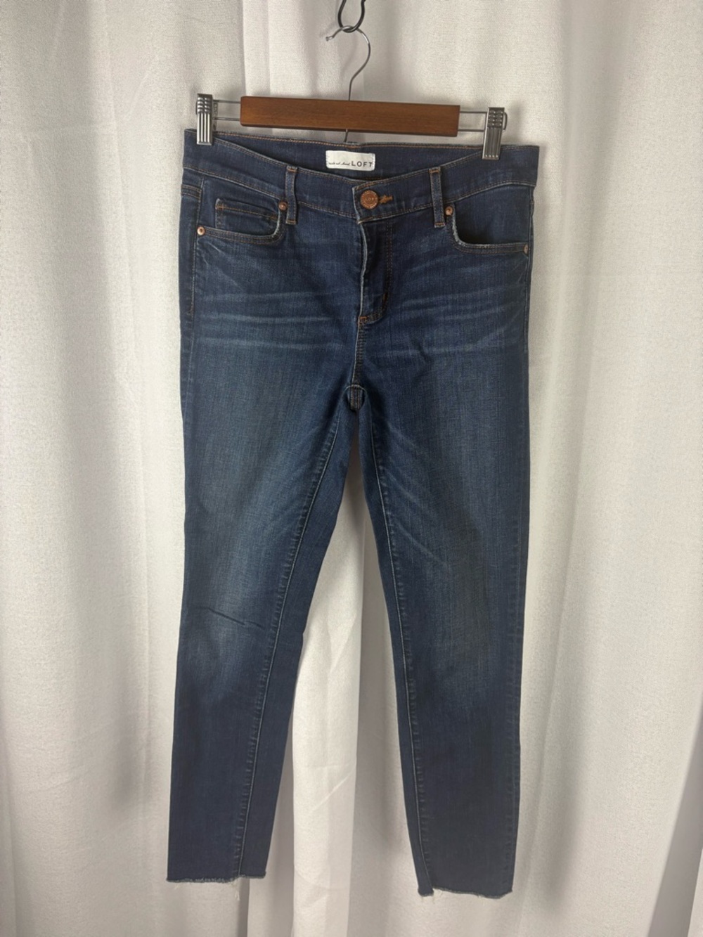 LOFT Modern Skinny Jeans Size 4 27 Dark Wash Mid Rise Raw Hem EUC